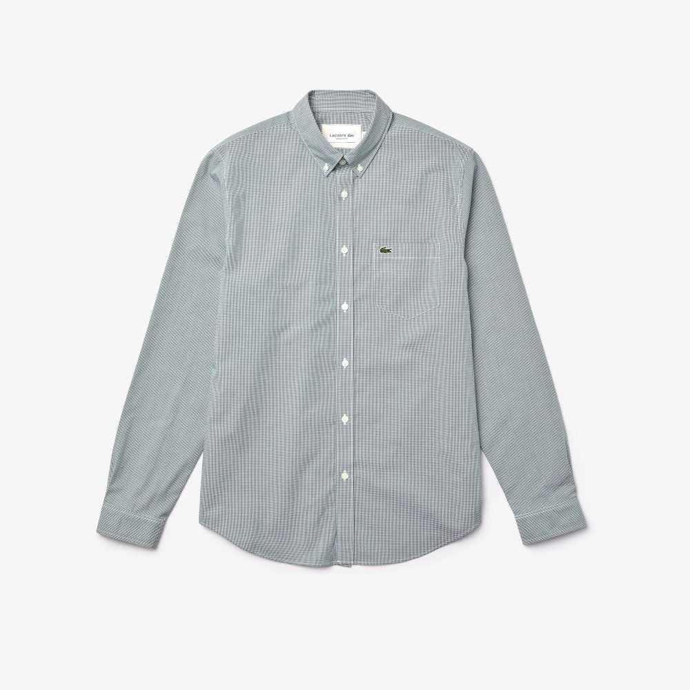 White / Green Lacoste Regular Fit Cotton Poplin Shirt | JDXWCR-478