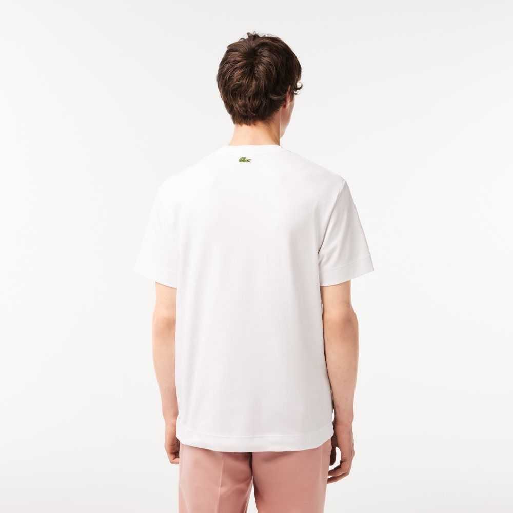 White / Green Lacoste Relaxed Fit Branded Cotton T-Shirt | LSAJTU-021