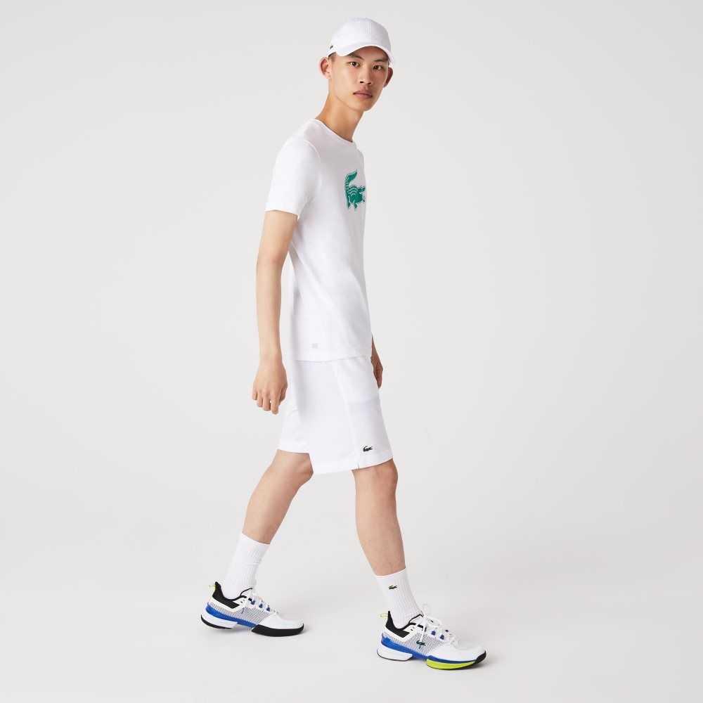 White / Green Lacoste SPORT 3D Print Crocodile Breathable Jersey T-Shirt | KMHFUS-983