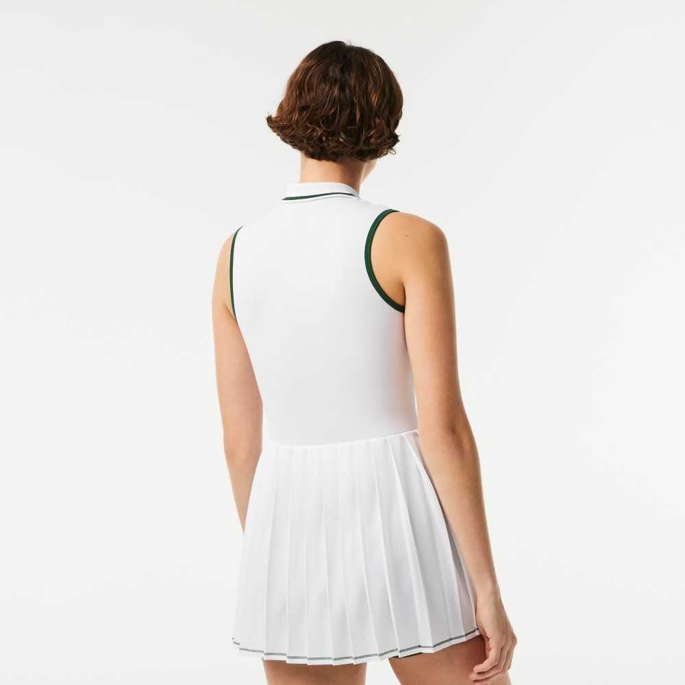 White / Green Lacoste SPORT Built-In Short Pleated Tennis Dress | LTKPZN-251