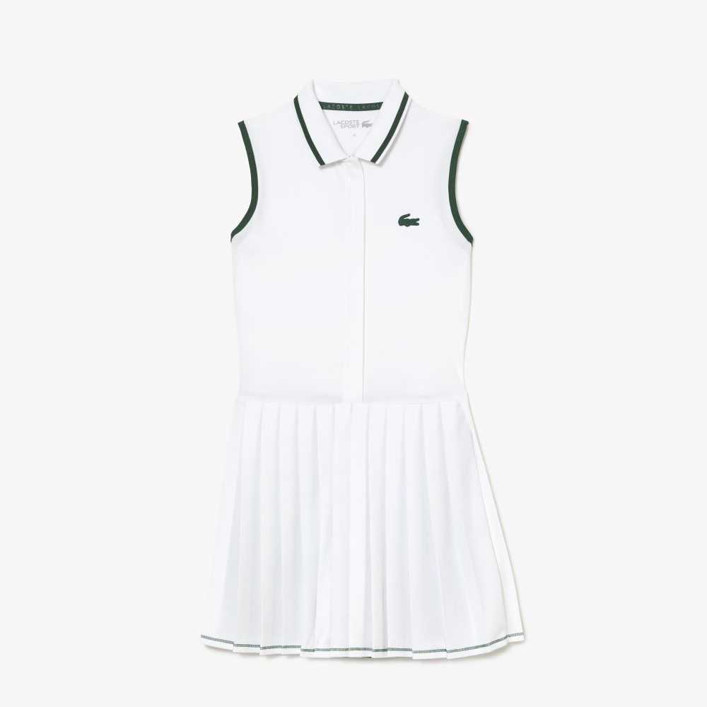 White / Green Lacoste SPORT Built-In Short Pleated Tennis Dress | LTKPZN-251