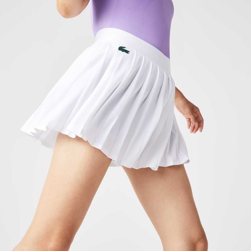 White / Green Lacoste SPORT Built-In Short Pleated Tennis Skirt | TJQEUO-871