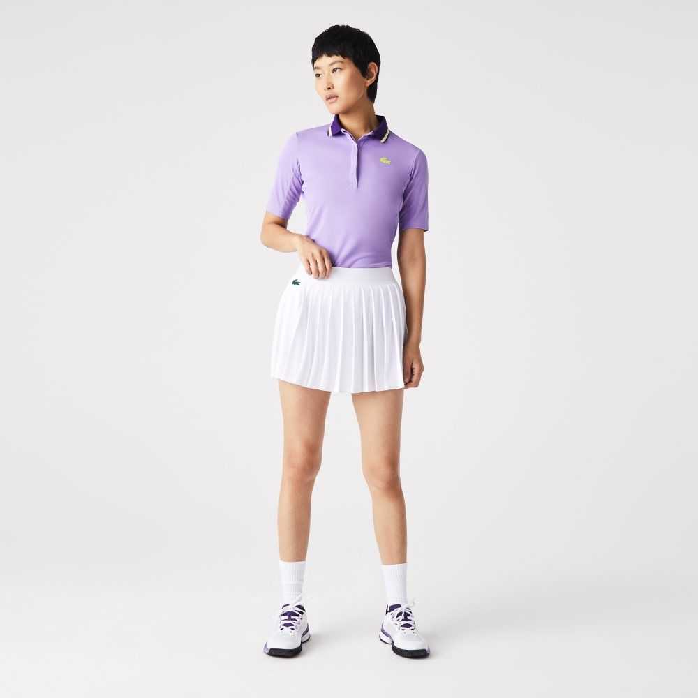 White / Green Lacoste SPORT Built-In Short Pleated Tennis Skirt | TJQEUO-871