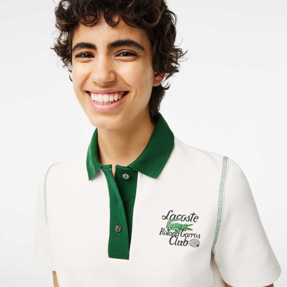 White / Green Lacoste SPORT Roland Garros Edition Cotton Pique Polo | OAJXEW-823