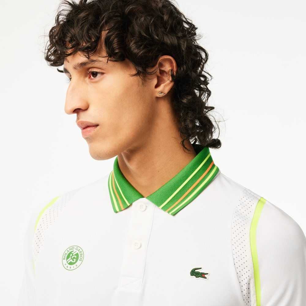 White / Green Lacoste SPORT Roland Garros Edition Ultra-Dry Two Tone Polo | WSXBVU-460