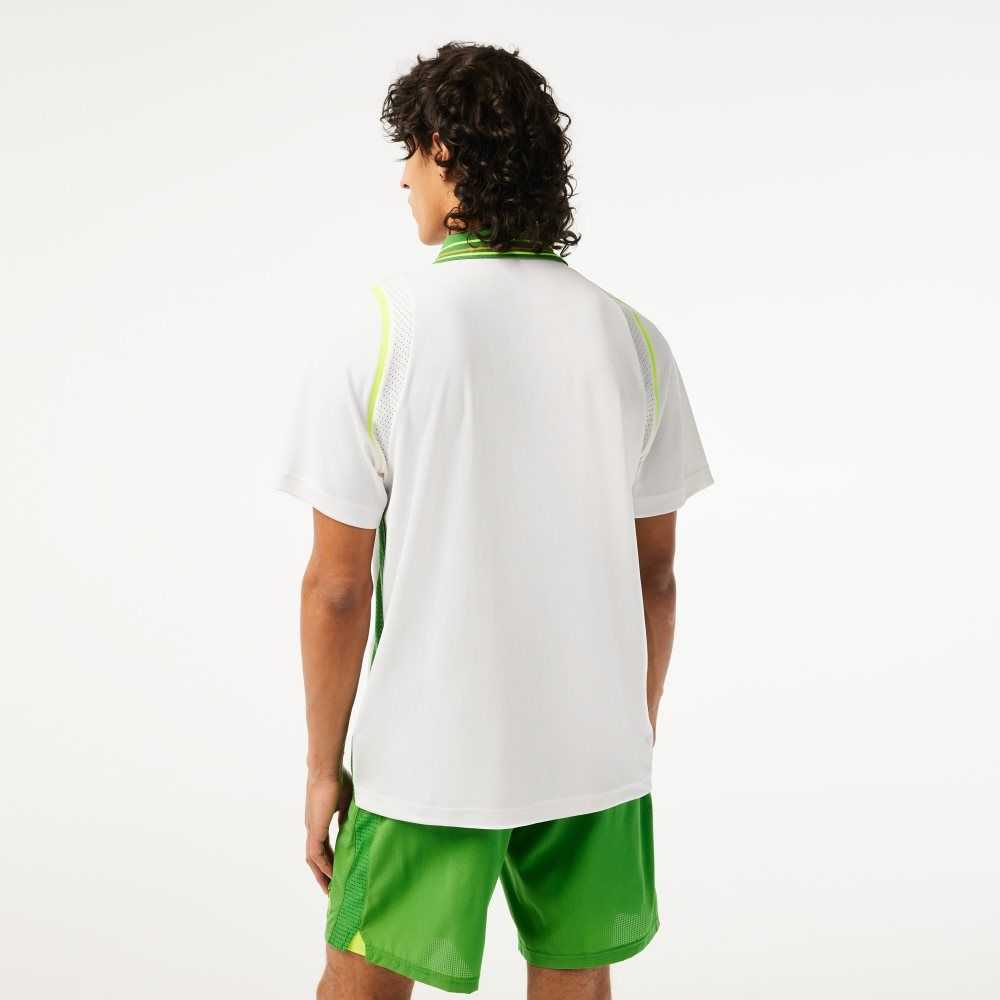 White / Green Lacoste SPORT Roland Garros Edition Ultra-Dry Two Tone Polo | WSXBVU-460