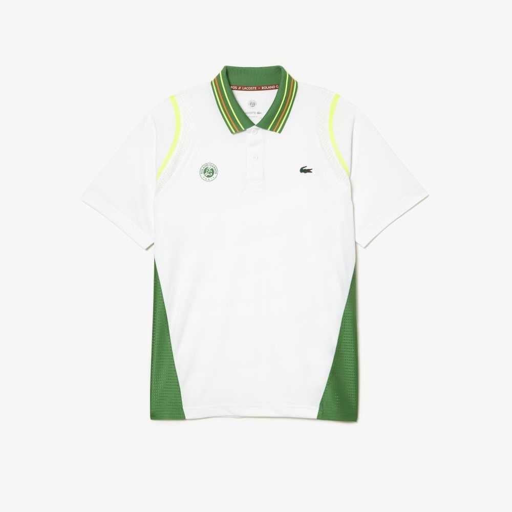 White / Green Lacoste SPORT Roland Garros Edition Ultra-Dry Two Tone Polo | WSXBVU-460