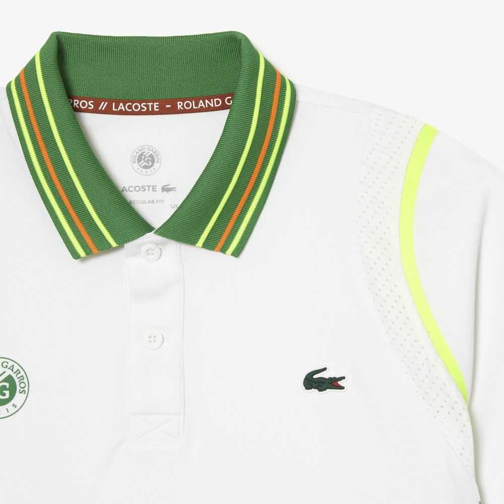 White / Green Lacoste SPORT Roland Garros Edition Ultra-Dry Two Tone Polo | WSXBVU-460