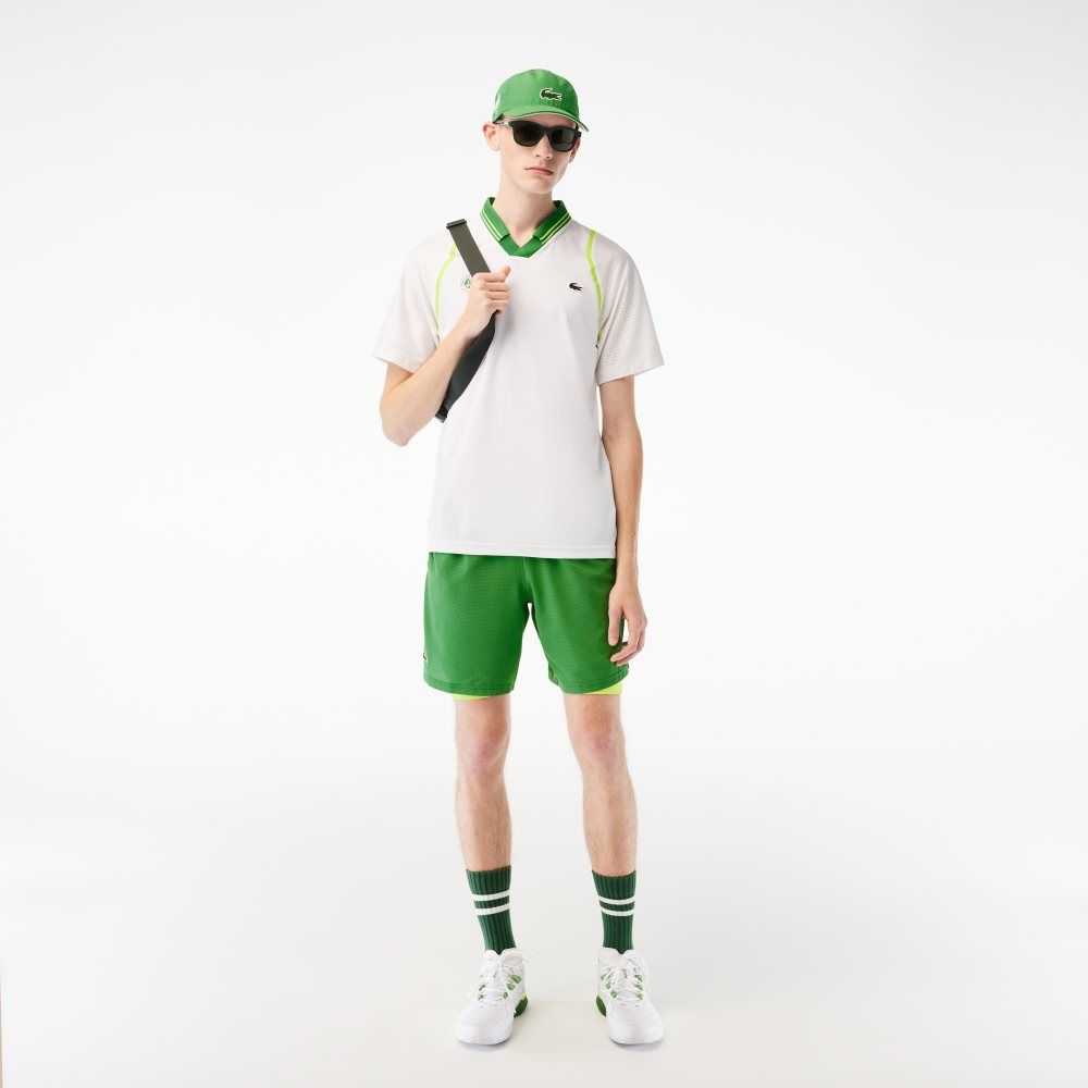 White / Green Lacoste SPORT x Daniil Medvedev Roland Garros Edition Team Leader Polo | XROQJT-583