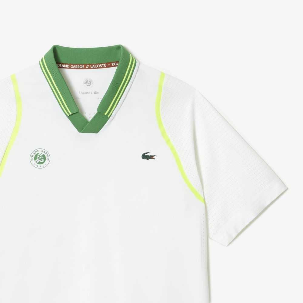 White / Green Lacoste SPORT x Daniil Medvedev Roland Garros Edition Team Leader Polo | XROQJT-583