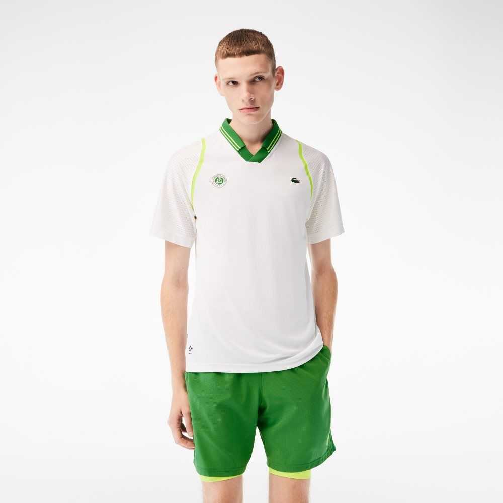 White / Green Lacoste SPORT x Daniil Medvedev Roland Garros Edition Team Leader Polo | XROQJT-583