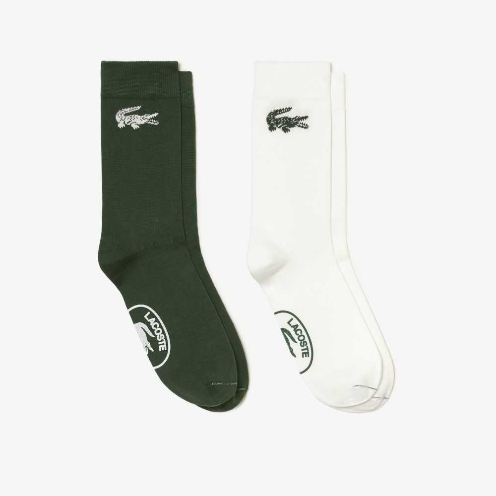 White / Green Lacoste Two-Pack French Made Organic Cotton Socks | GFIQZR-843