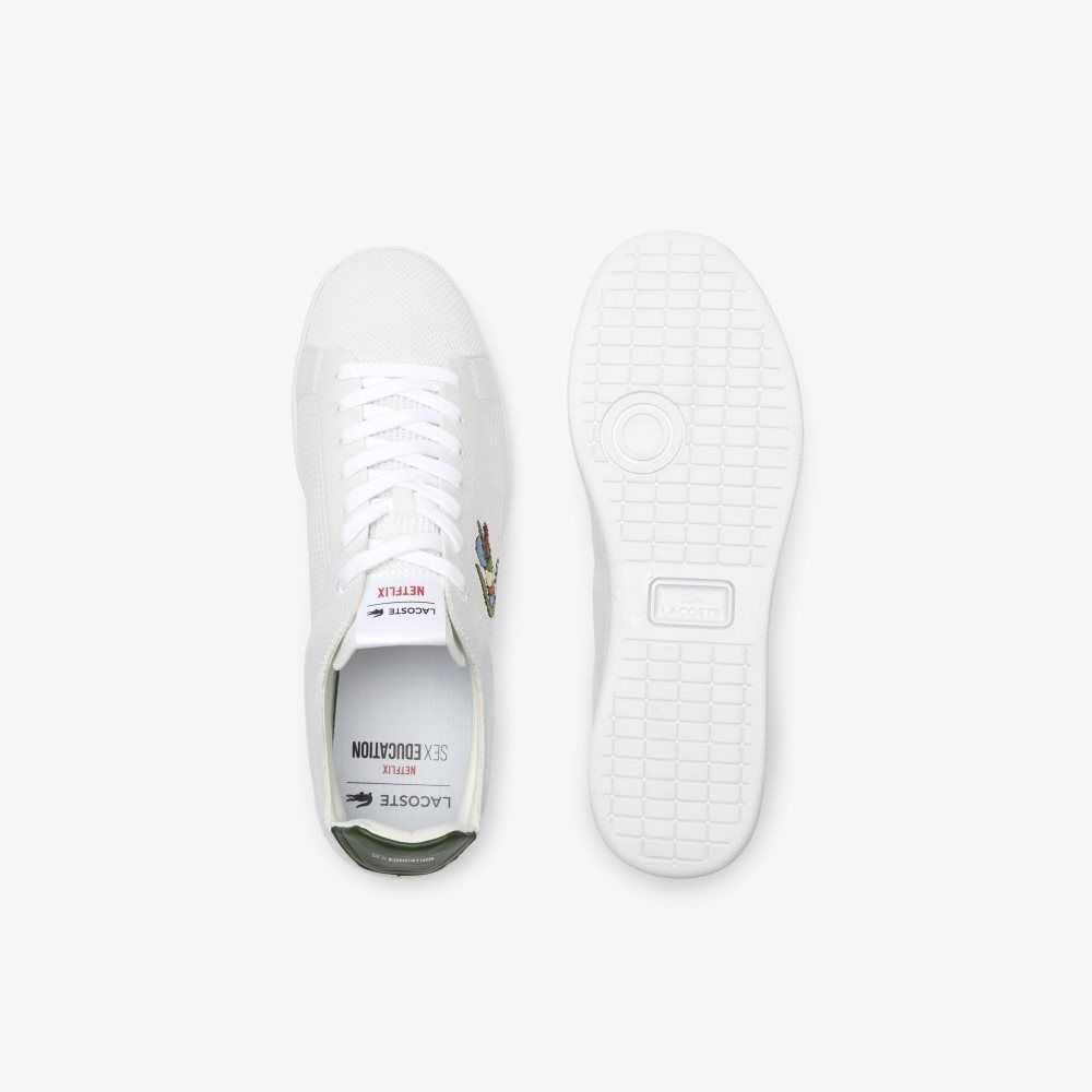 White/Green Lacoste x Netflix Sex Education Carnaby Piquee Sneakers | UKYHOP-349