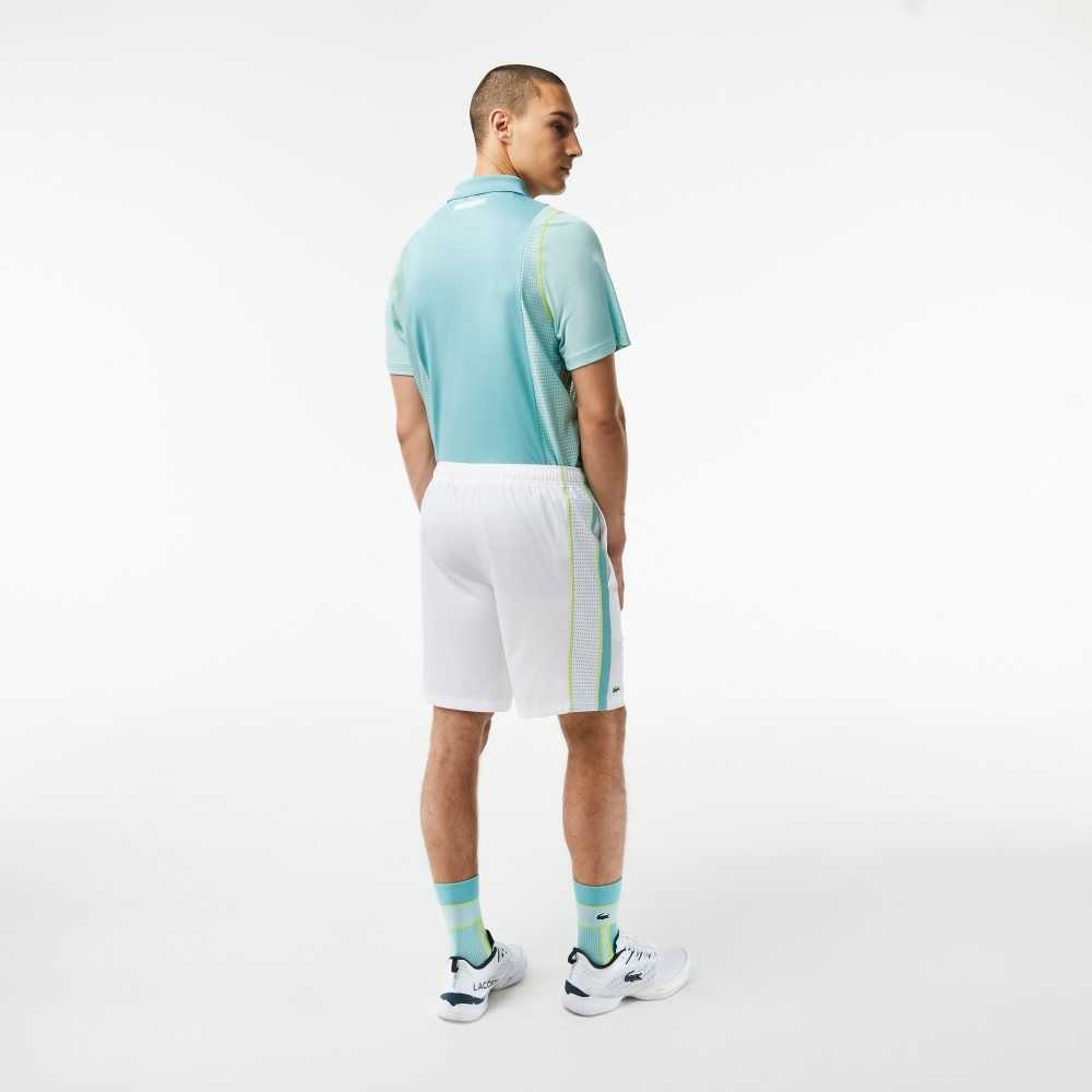 White / Green / Yellow Lacoste Recycled Polyester Tennis Shorts | ECGLBK-597