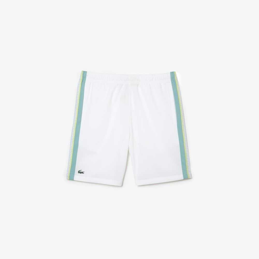 White / Green / Yellow Lacoste Recycled Polyester Tennis Shorts | ECGLBK-597