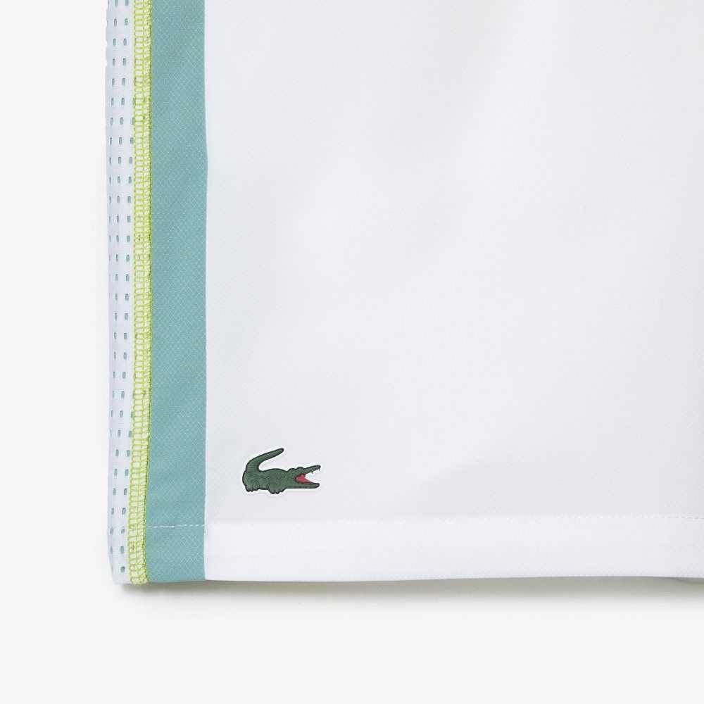 White / Green / Yellow Lacoste Recycled Polyester Tennis Shorts | ECGLBK-597