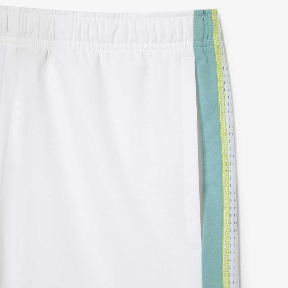 White / Green / Yellow Lacoste Recycled Polyester Tennis Shorts | ECGLBK-597