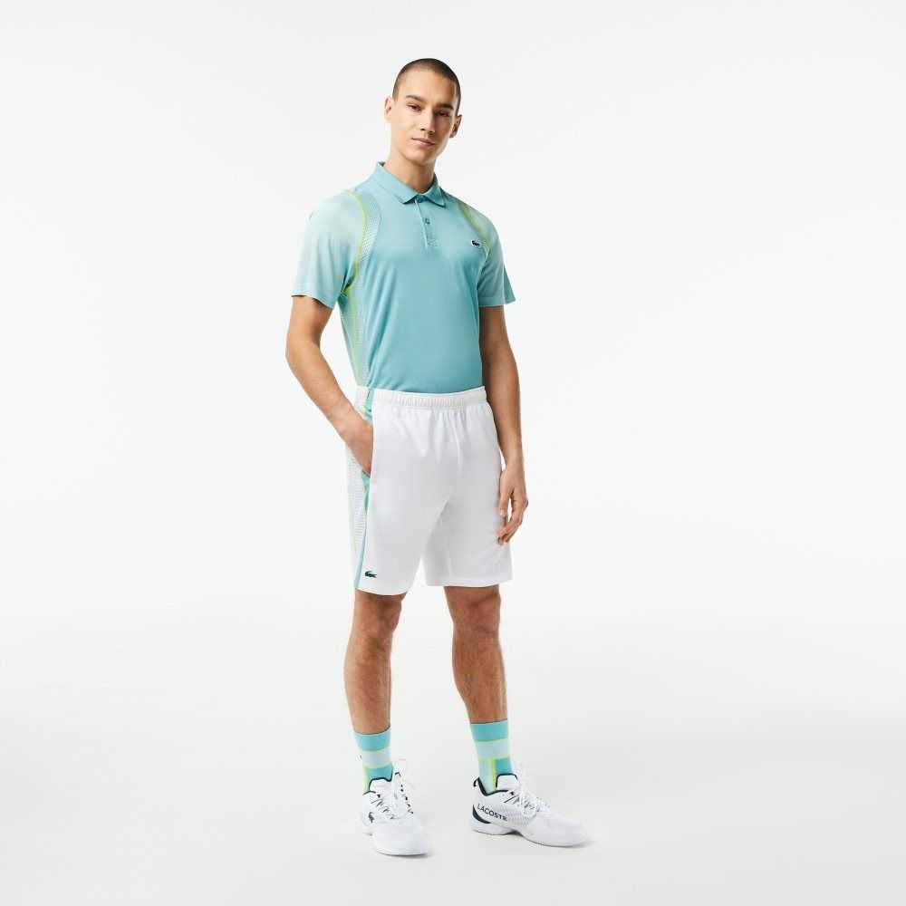 White / Green / Yellow Lacoste Recycled Polyester Tennis Shorts | ECGLBK-597