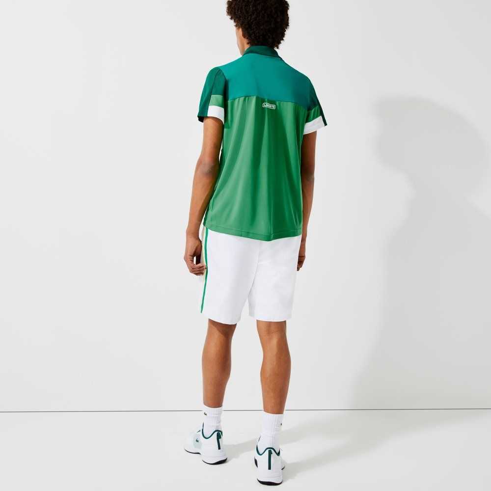 White / Green / Yellow / White Lacoste SPORT Contrast Bands Lightweight Shorts | XKODMR-935