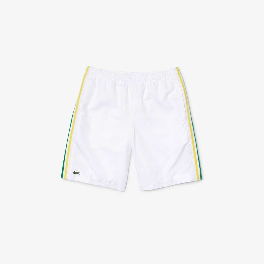 White / Green / Yellow / White Lacoste SPORT Contrast Bands Lightweight Shorts | XKODMR-935