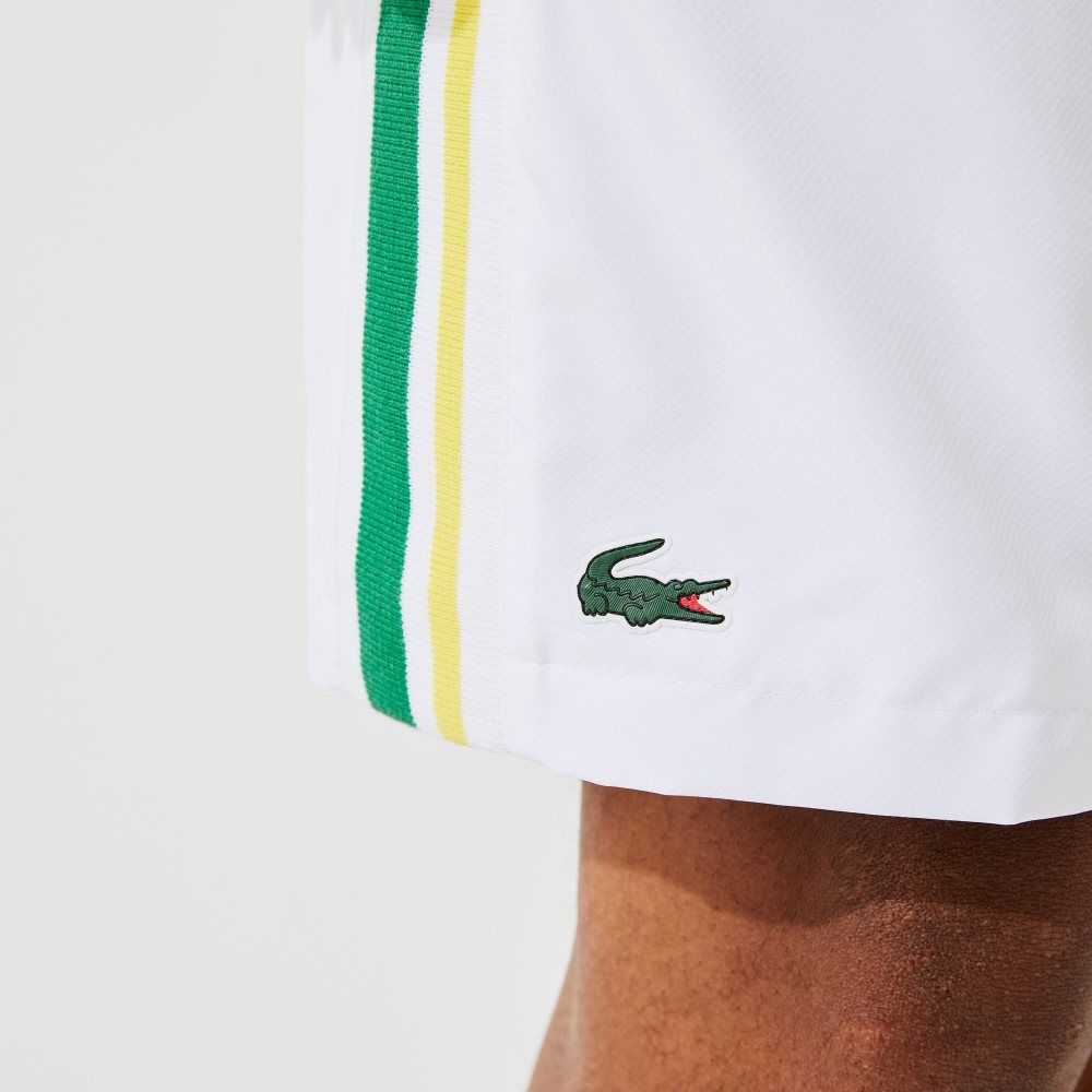 White / Green / Yellow / White Lacoste SPORT Contrast Bands Lightweight Shorts | XKODMR-935