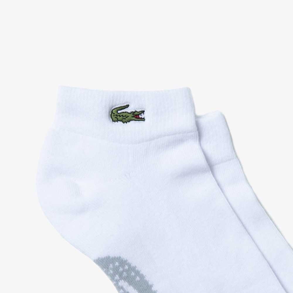 White / Grey Chine Lacoste SPORT Stretch Cotton Low-Cut Socks | FQCRGU-267