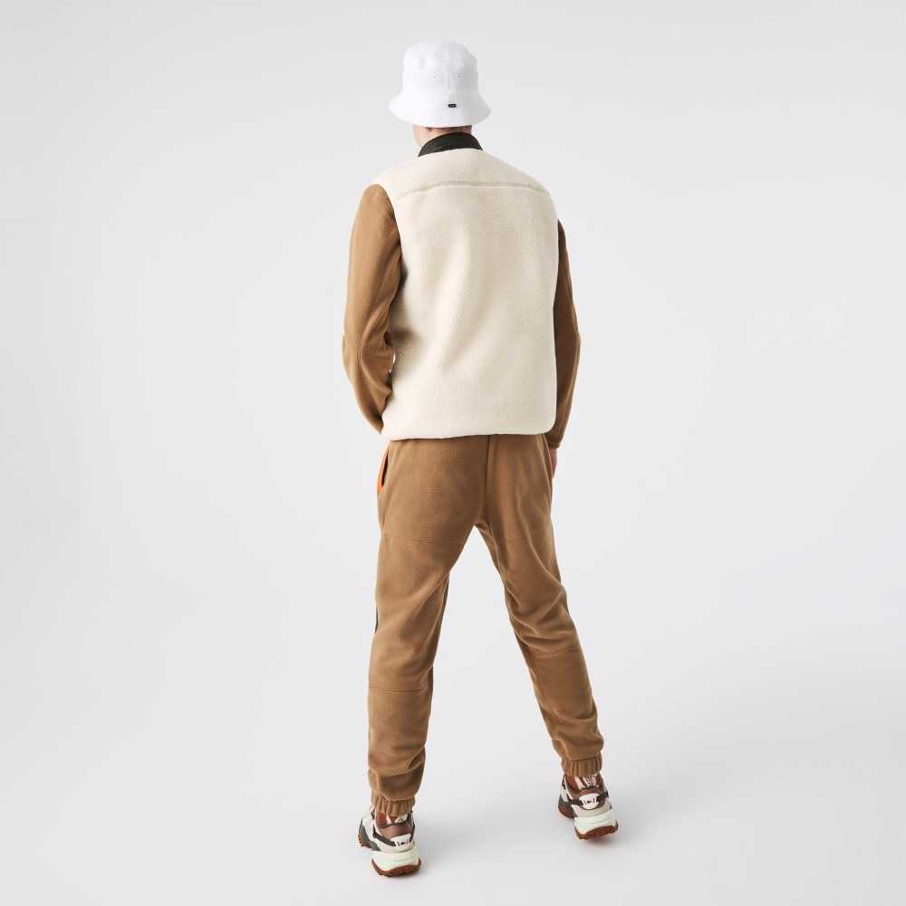 White / Khaki Green Lacoste Sherpa Fleece Vest | OLJMZF-963