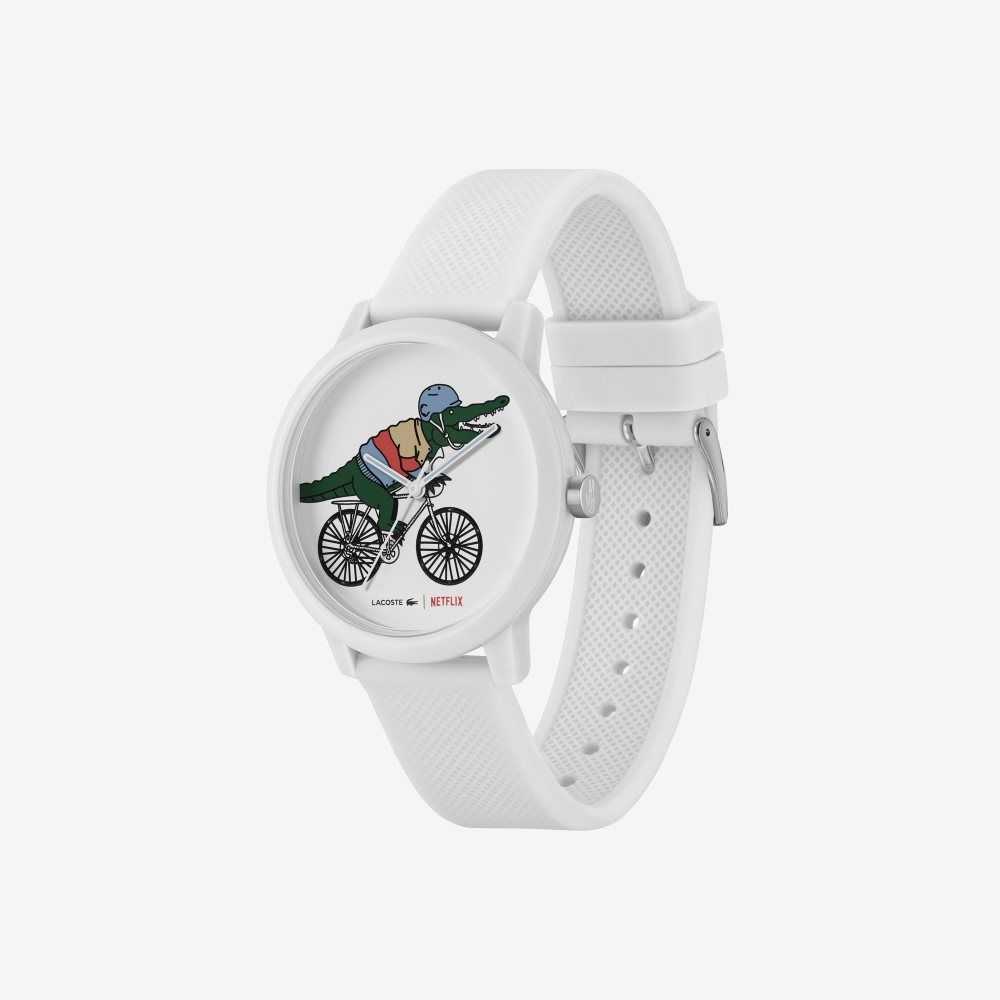 White Lacoste 12.12 x Netflix Sex Education 3 Hands Silicone Watch | XNAHIQ-372