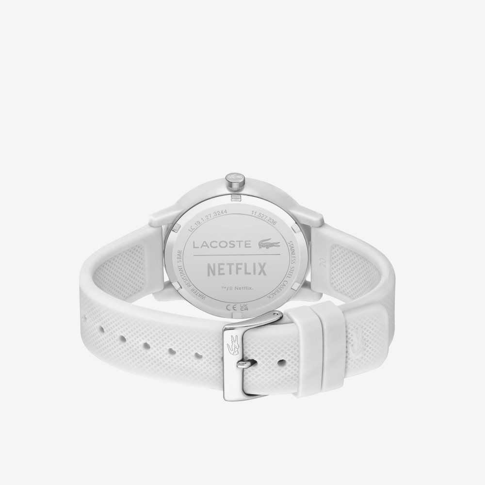 White Lacoste 12.12 x Netflix Sex Education 3 Hands Silicone Watch | XNAHIQ-372