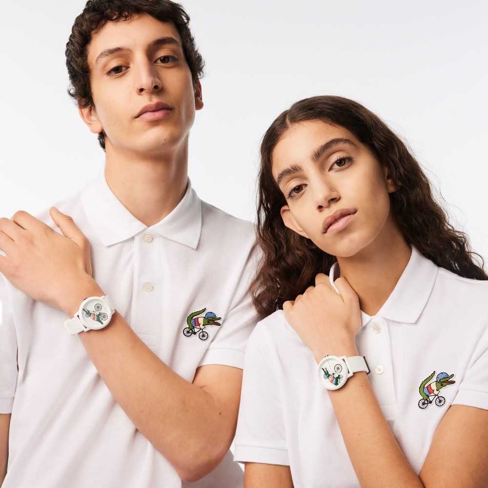 White Lacoste 12.12 x Netflix Sex Education 3 Hands Silicone Watch | XNAHIQ-372