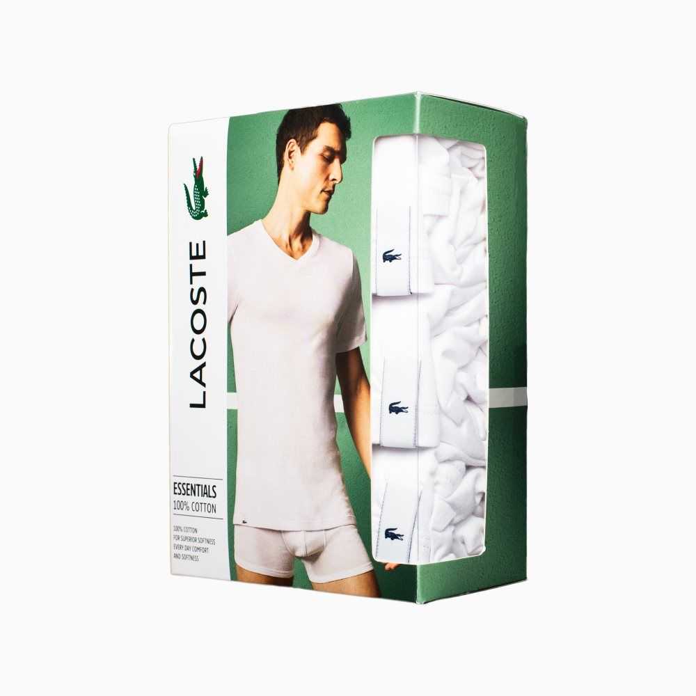 White Lacoste 3-Pack Slim Fit V Neck T-shirts | QVRDHL-169