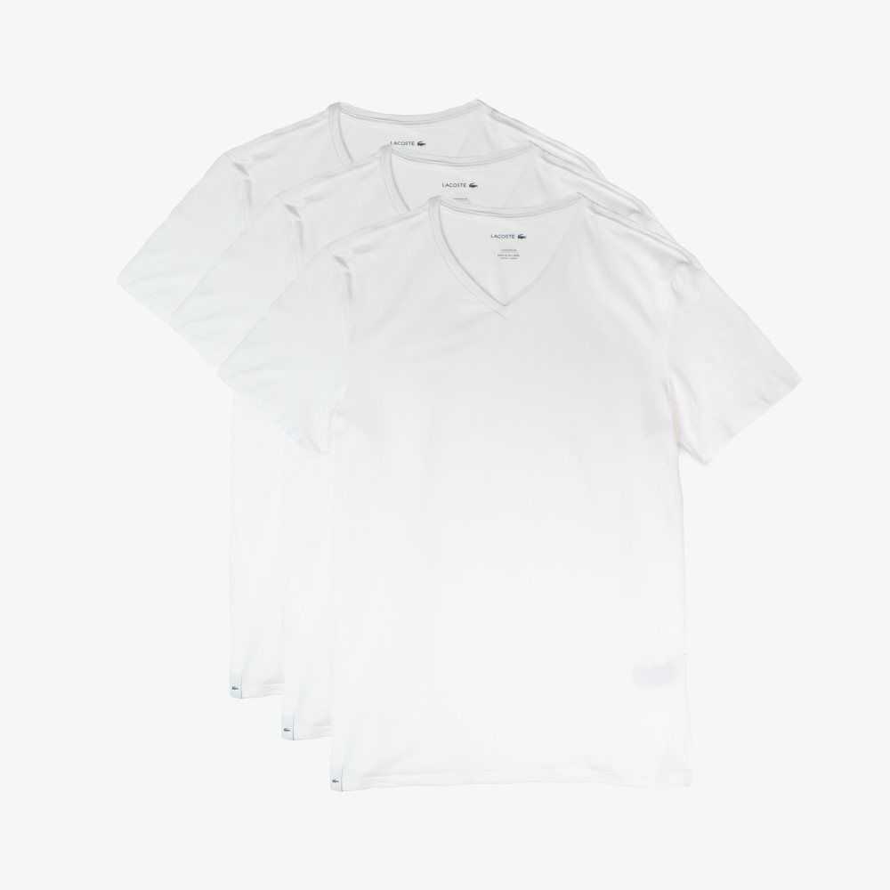 White Lacoste 3-Pack Slim Fit V Neck T-shirts | QVRDHL-169