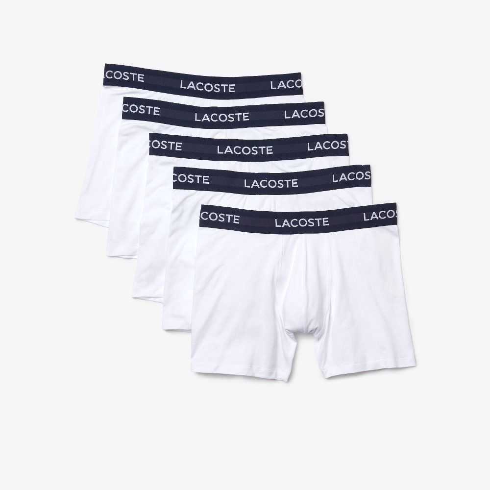 White Lacoste 5-Pack Logo Waist Boxers | XPASKQ-146