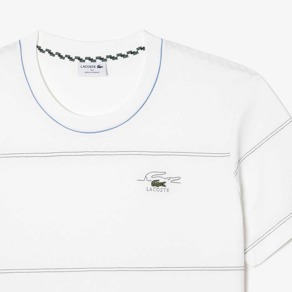 White Lacoste Big Fit Ribbed Collar T-Shirt | ABMDYO-894