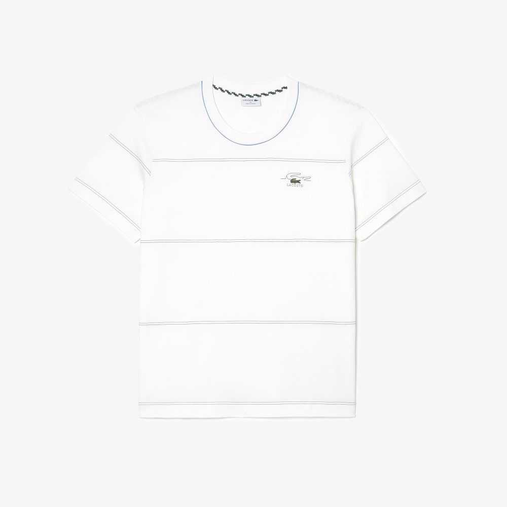 White Lacoste Big Fit Ribbed Collar T-Shirt | ABMDYO-894