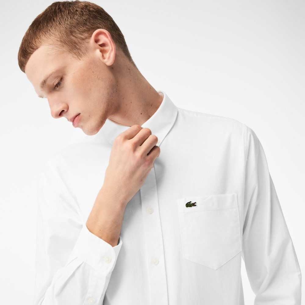 White Lacoste Buttoned Collar Oxford Cotton Shirt | ALWGPX-931