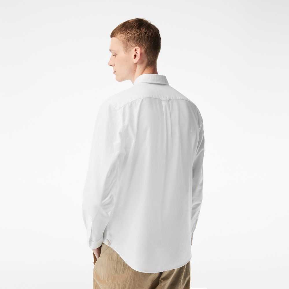 White Lacoste Buttoned Collar Oxford Cotton Shirt | ALWGPX-931