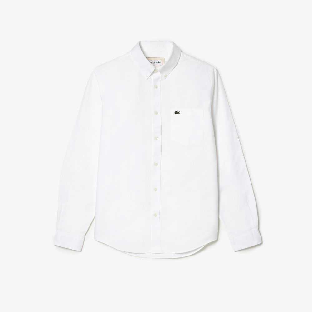 White Lacoste Buttoned Collar Oxford Cotton Shirt | ALWGPX-931