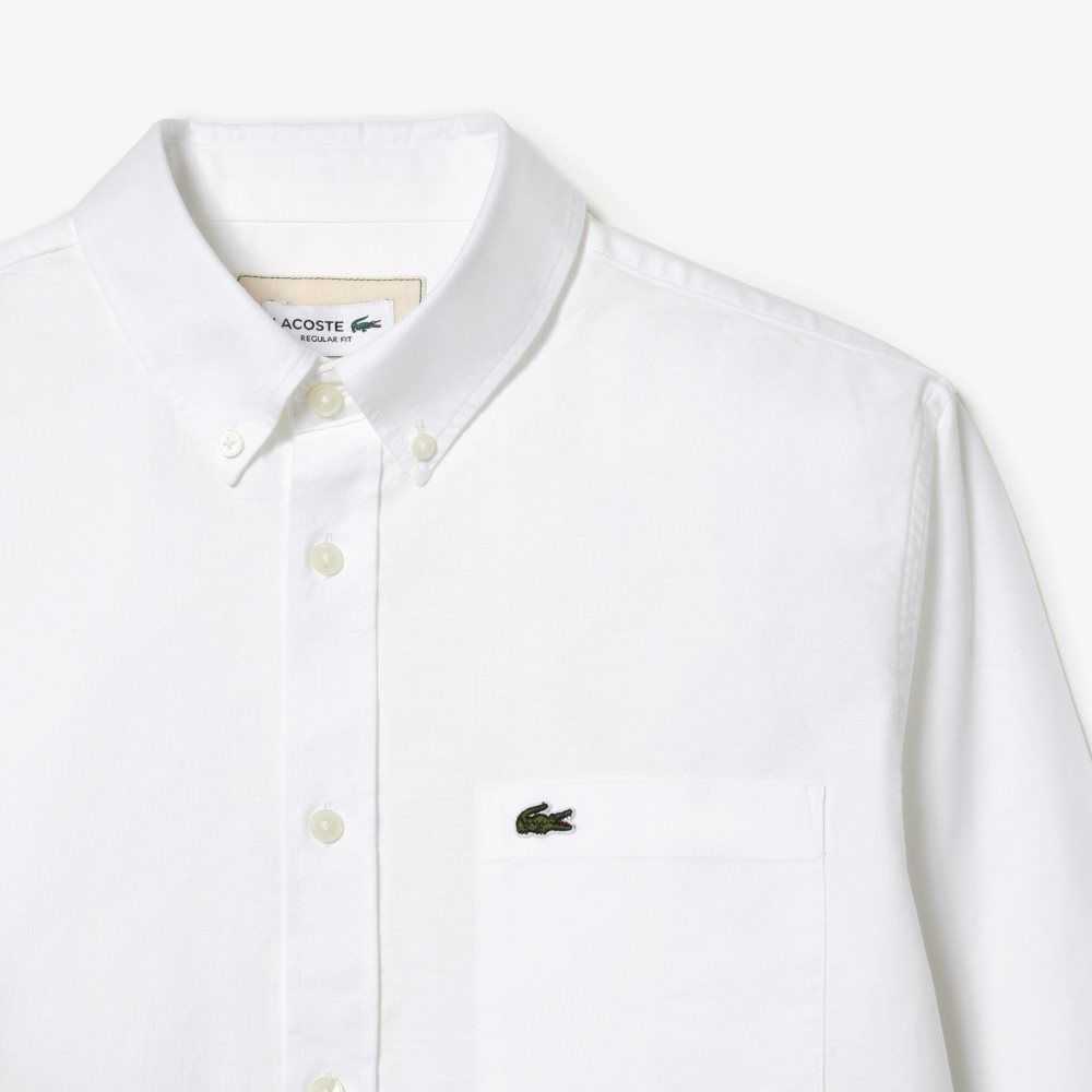 White Lacoste Buttoned Collar Oxford Cotton Shirt | ALWGPX-931