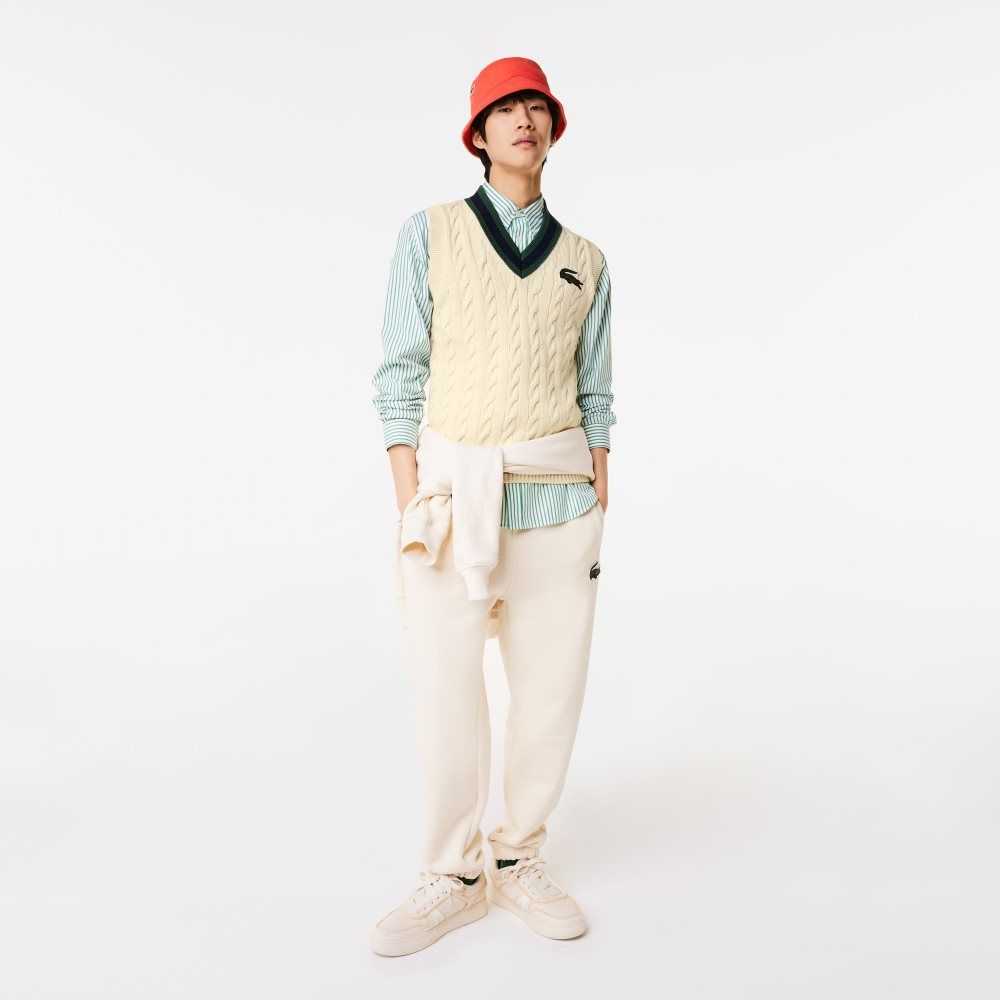 White Lacoste Cable Knit Sweater Vest in Organic Cotton | JQVFWS-076