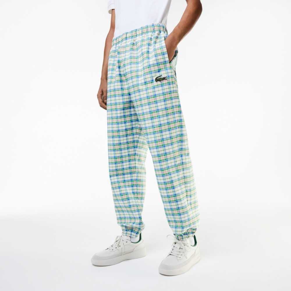 White Lacoste Check Print Track Pants | OTALNK-103