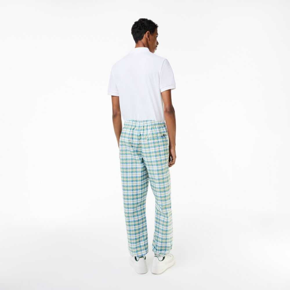 White Lacoste Check Print Track Pants | OTALNK-103