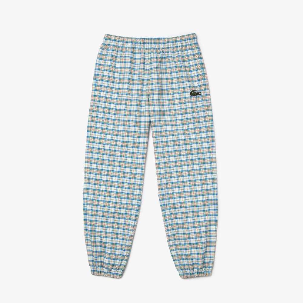 White Lacoste Check Print Track Pants | OTALNK-103