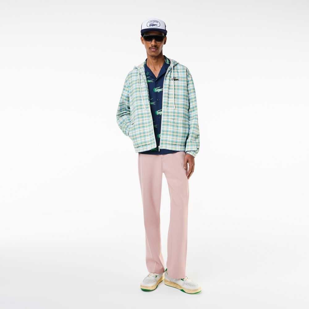 White Lacoste Checked Hooded Track Jacket | SPFNCE-804