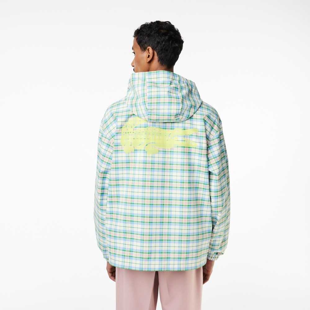 White Lacoste Checked Hooded Track Jacket | SPFNCE-804