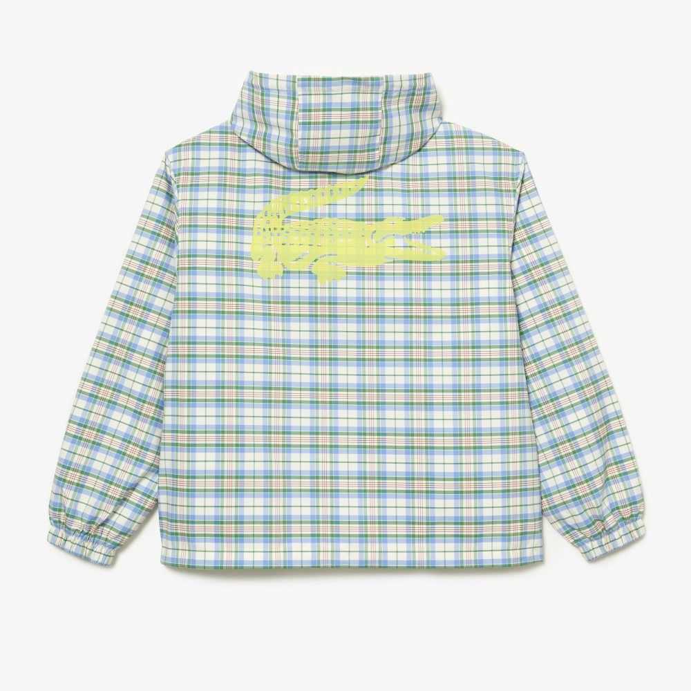 White Lacoste Checked Hooded Track Jacket | SPFNCE-804