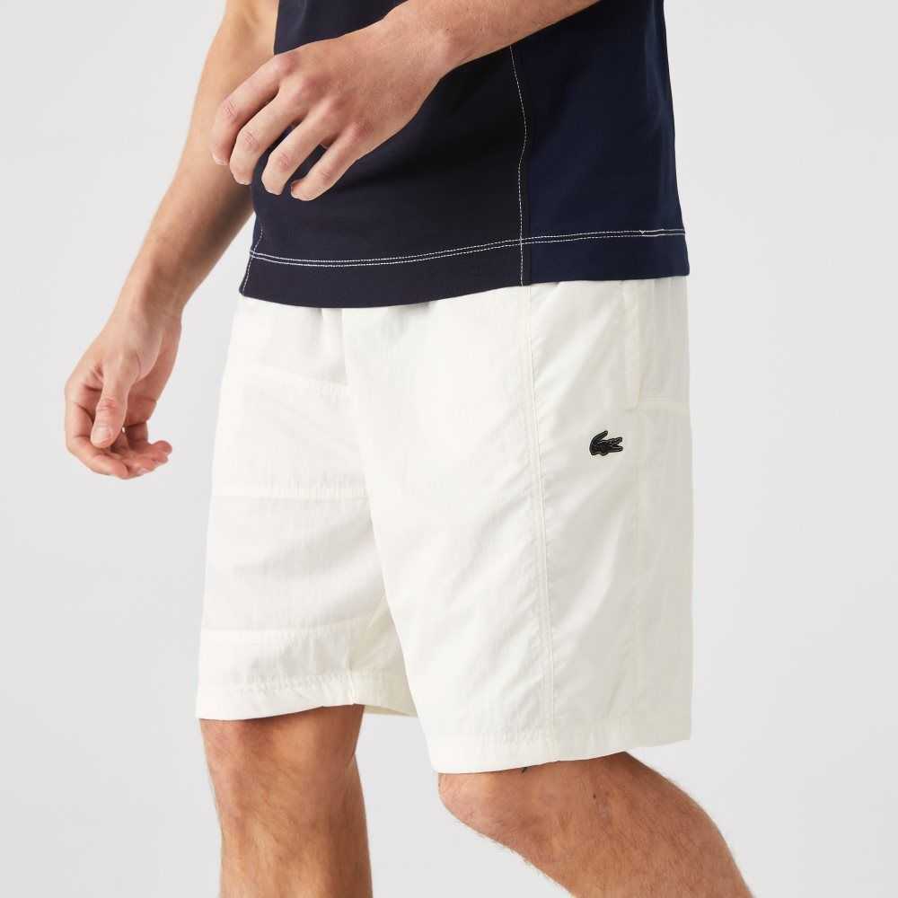 White Lacoste Colorblock Patchwork Effect Shorts | RBQNIO-139