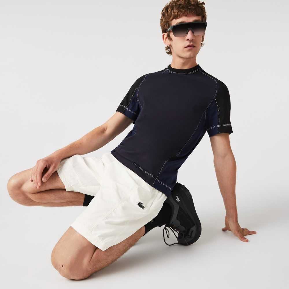 White Lacoste Colorblock Patchwork Effect Shorts | RBQNIO-139