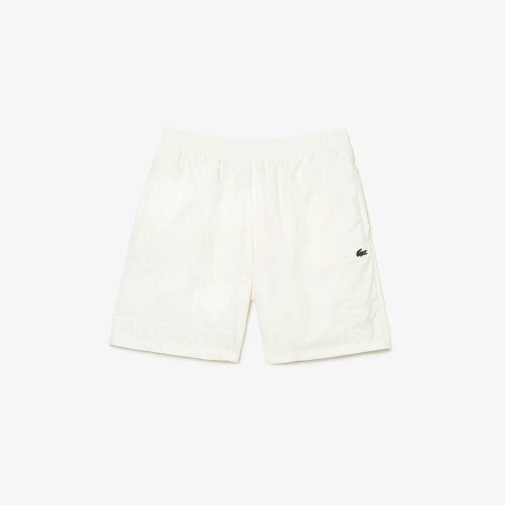 White Lacoste Colorblock Patchwork Effect Shorts | RBQNIO-139