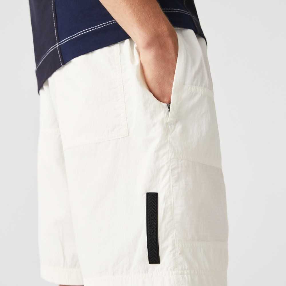 White Lacoste Colorblock Patchwork Effect Shorts | RBQNIO-139